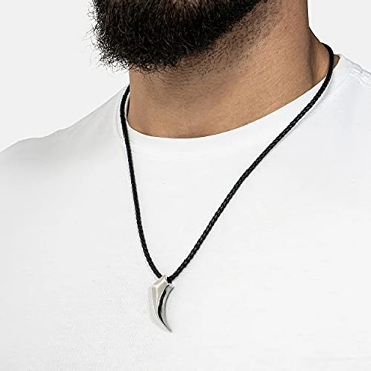 SERASAR Herren Lederkette mit Anhänger, 50cm Silber Lederband, Echtleder Schmuck mit Geschenkbox für Männer – Bild 3