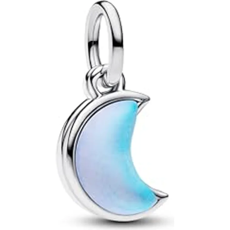 PANDORA Moments Mondsichel Doppelter Charm-Anhänger aus Sterling-Silber mit irisierendem Mondstein-Glas, kompatibel mit ME und Moments, 794272C01