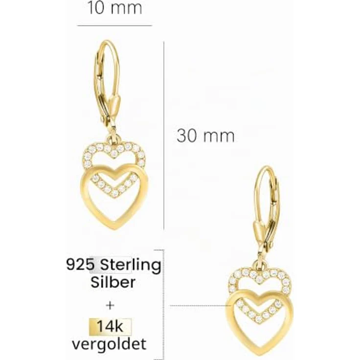 SOFIA MILANI Damen Ohrringe E2546, 925 Silber vergoldet mit Zirkonia Steinen, Herz Ohrhänger - elegante Schmuckstücke in Geschenkbox – Bild 4
