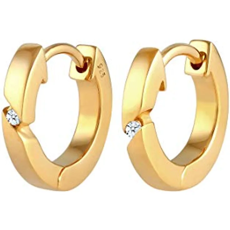 DIAMORE Ohrringe Creolen Basic mit Diamant (0.04 ct.) in 925 Sterling Silber, elegant und handgefertigt
