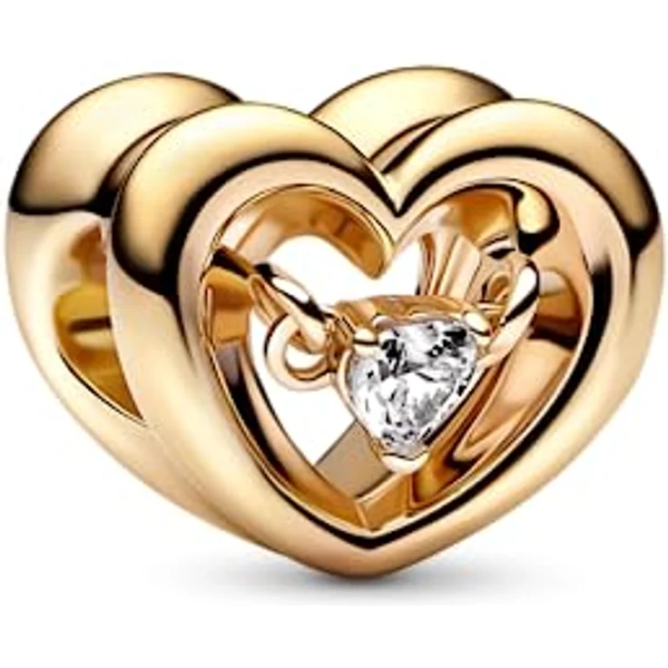PANDORA Strahlendes Herz & Schwebender Stein Charm, Sterlingsilber mit Gold-Zirkonia, kompatibel mit PANDORA Moments Armbändern, 762493C01 – Bild 1