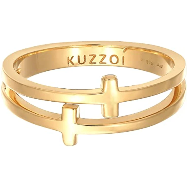 Kuzzoi Herrenring Kreuzring aus 925 Sterling Silber vergoldet, poliert, 10 mm, Ringgröße 64 – Bild 2