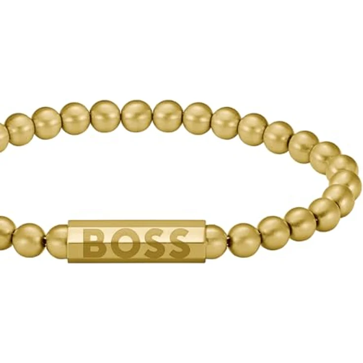 BOSS Jewelry SPHERE Armband für Herren, gelbgoldene Perlen aus gebürstetem Edelstahl, Größe M mit magnetischem Verschluss - 1580666M – Bild 2