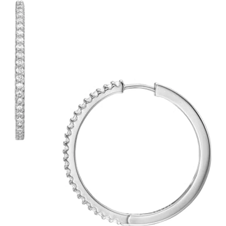 Fossil Creolen ELLIS JA7274040, Silberne Ohringe mit strahlend weißen Glassteinen und Clipverschluss – Bild 1