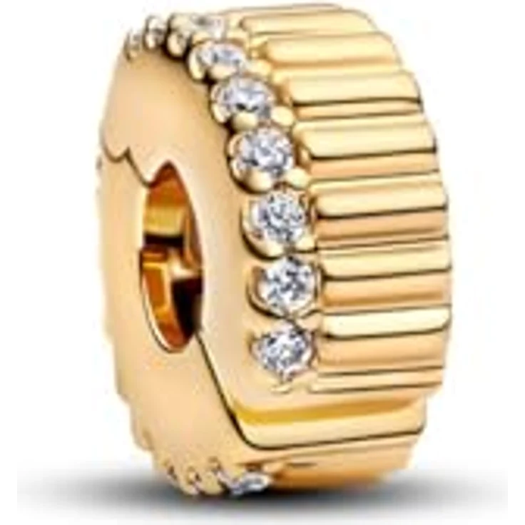 PANDORA Moments Geripptes Clip-Charm, Sterling Silber mit 14k vergoldeter Metalllegierung und Zirkonia, Kompatibel mit Moments, 764078C01 – Bild 2