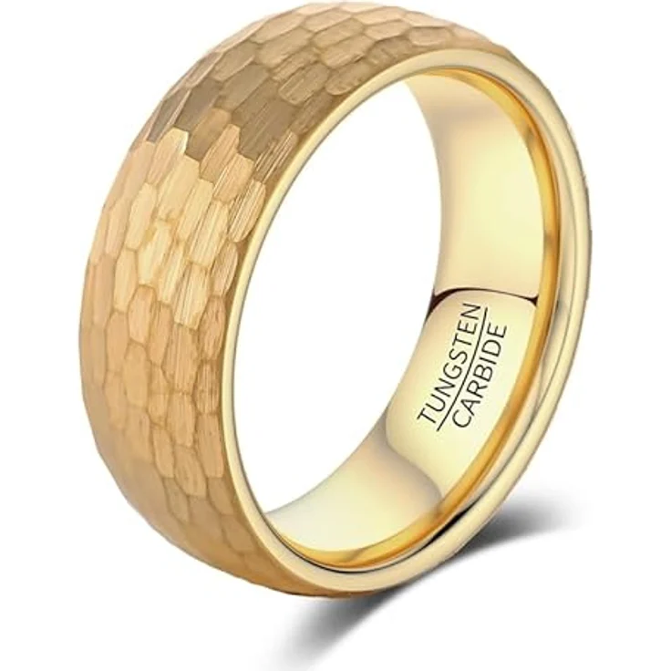 083BASE Wolframkarbid Ring, Hammerschlag-Design, 4mm/6mm/8mm Breite, Stahl oder Schwarz, Unisex Partnerring oder Verlobungsring – Bild 1