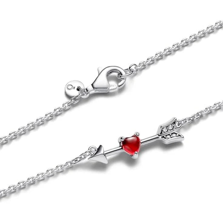 PANDORA Moments Pfeil & Murano-Glas-Herz Halskette aus Sterling Silber mit Zirkonia, rot, 50 cm, 393669C01-50 – Bild 3