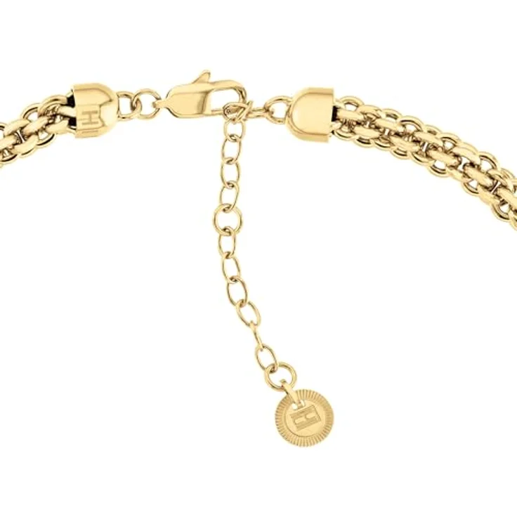 Tommy Hilfiger Damen Schmuck Set, 23K vergoldetes Edelstahl Kettenarmband und Gliederhalskette mit Logo-Anhänger, 40,6 cm – Bild 3