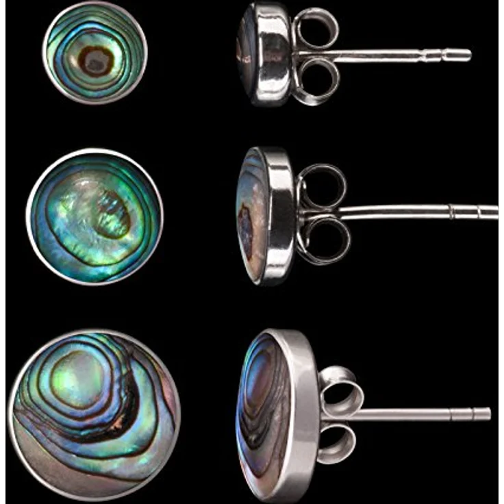 Fly Style Ohrstecker Silber 925, Muschel Ohrstecker mit Stein und Perlmutt, Größe: 10 mm, Farbwahl: Pauamuschel – Bild 2