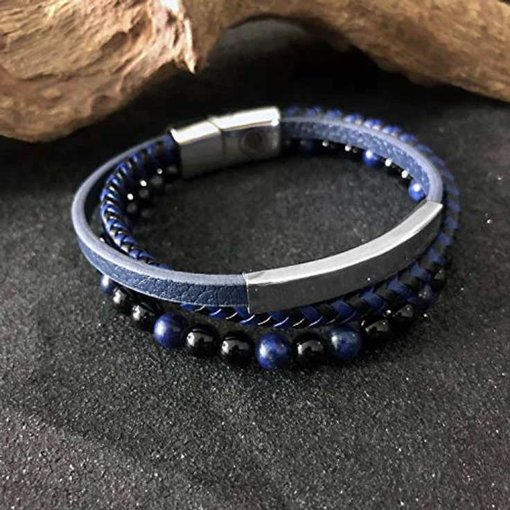 Casisto.J Herren Lederarmband mit Edelstahl-Gravur, geflochten, schwarz/braun, Magnetverschluss, handgefertigt – Bild 4