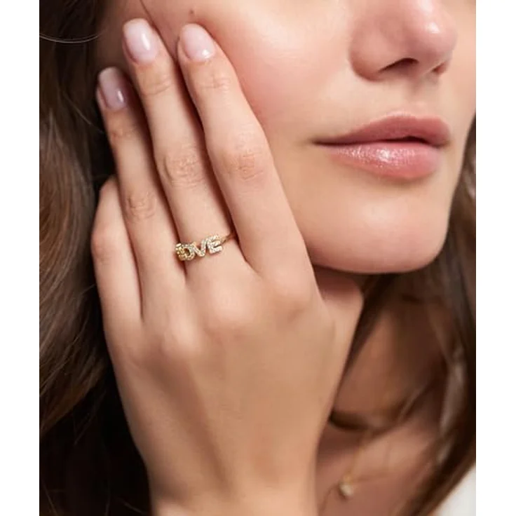 Tamaris Damen Ring TJ-0711-R-54, 925 Silber IP Gold mit Zirkoniasteinen und "LOVE" Schrift, Größe 54 – Bild 3