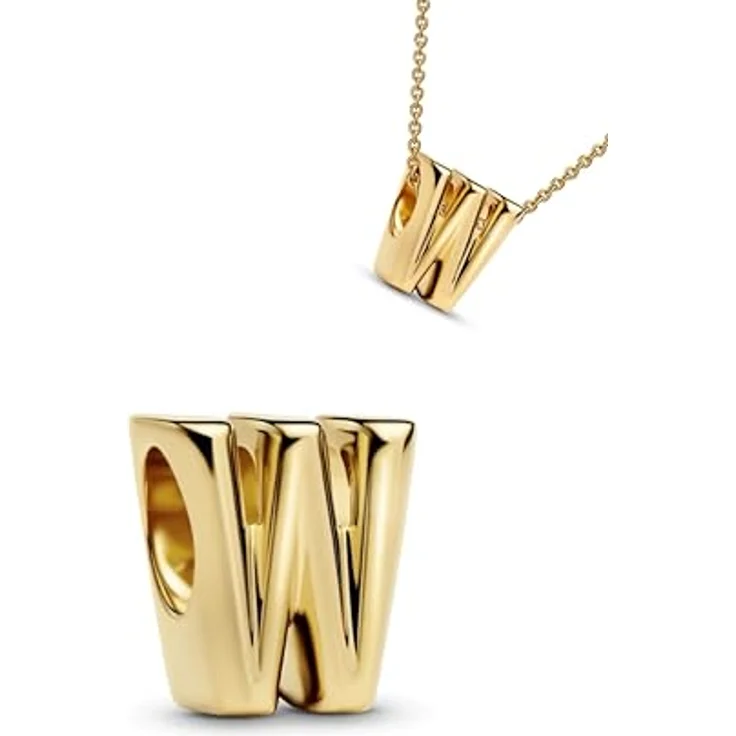 WEIMU Buchstaben Charms Gold Charms Anhänger aus 925 Silber, kompatibel mit europäischen Armbändern, für Frauen (Gold W) – Bild 1