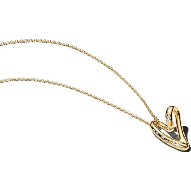 PANDORA Halskette mit Herz-Anhänger, 14 K vergoldet, klare Cubic Zirkonia
