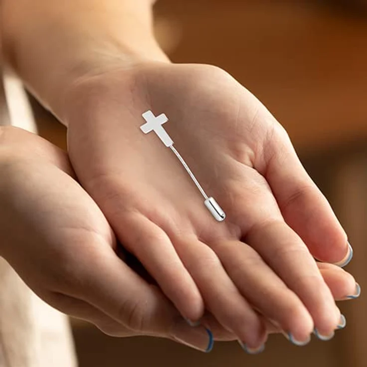 MaMeMi Anstecknadel KREUZ silberfarben, ca. 2 cm, eleganter Glaubensanhänger für Damen & Herren zu Taufe, Konfirmation, Kommunion, Firmung – Bild 4