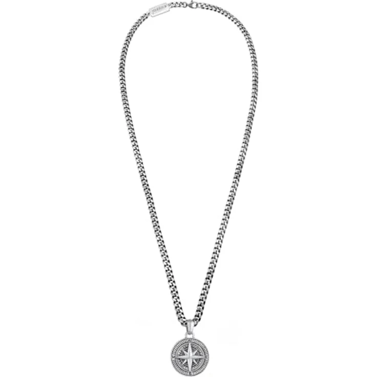 Kuzzoi Herren Halskette Kompass Windrose 925 Sterling Silber oxidiert, Panzerkette 50cm mit Anhänger 34mm – Bild 3