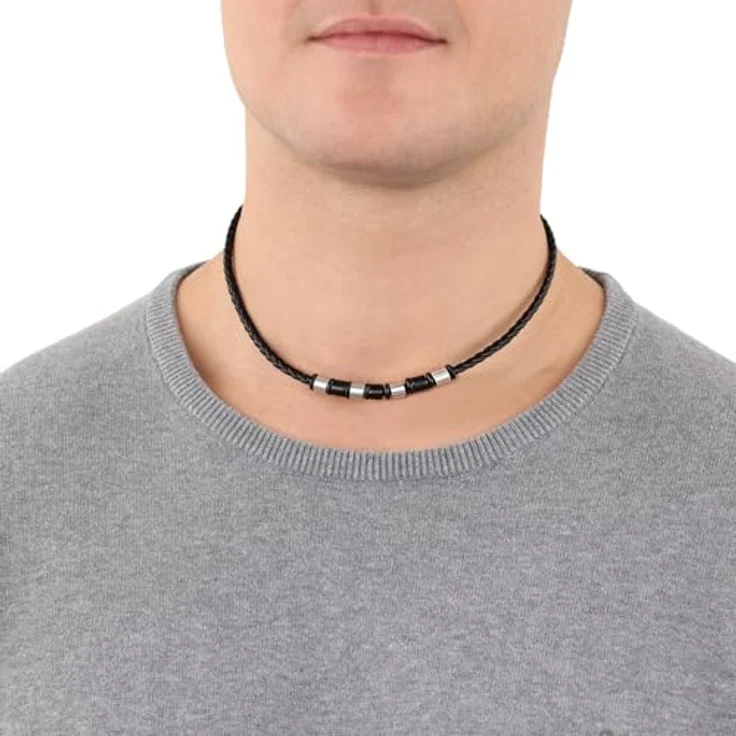 s.Oliver Herren Kette mit Anhänger aus Edelstahl und Leder, verstellbar 45+5 cm, Silber, Geschenkbox inklusive, Modell 2039734 – Bild 2