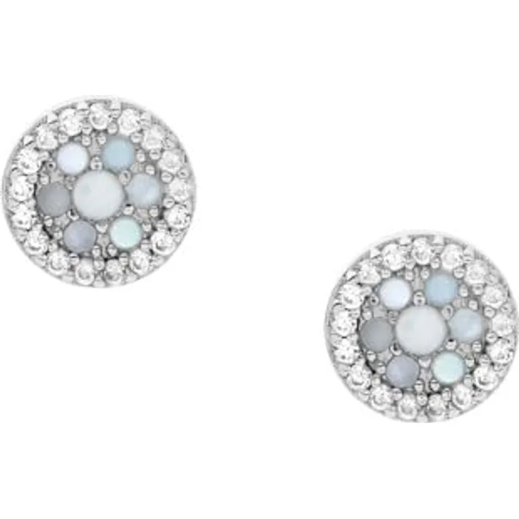 Fossil Ohrringe JFS00518040, runde Ohrstecker aus Sterlingsilber mit Perlmutt, Länge: 7.2 x 1.3 mm