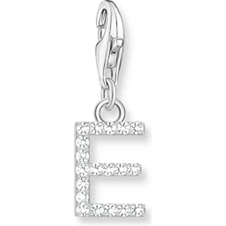 THOMAS SABO Charm-Anhänger Buchstabe E, 925 Sterlingsilber mit weißen Steinen, Karabinerhaken