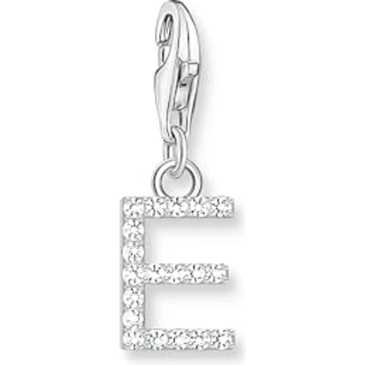 THOMAS SABO Charm-Anhänger Buchstabe E, 925 Sterlingsilber mit weißen Steinen, Karabinerhaken – Bild 1