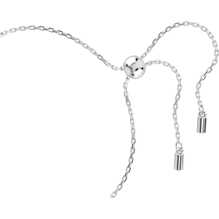 Swarovski Constella Armreif, Rhodinierter Damenarmreif mit weißen Kristallperlen und Zirkonia, Zugmechanismus, 24 cm Länge – Bild 3