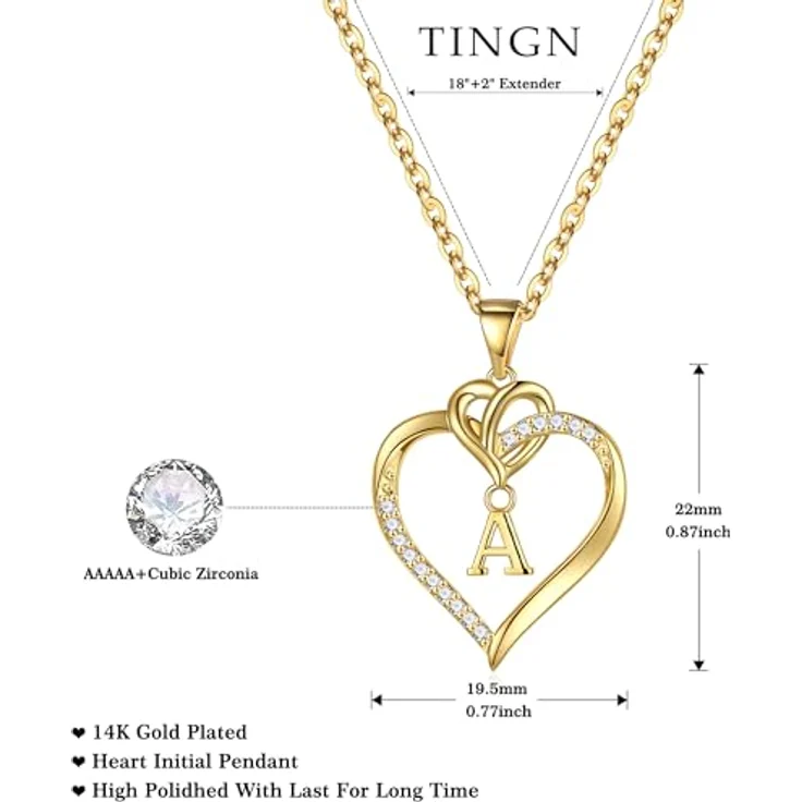 TINGN Herz Buchstaben Halskette, 14K vergoldet mit Buchstabe G, personalisierte Zierkette für Damen, 18" + 2" Verlängerung, perfekt als Geschenk für Frauen und Mädchen – Bild 5