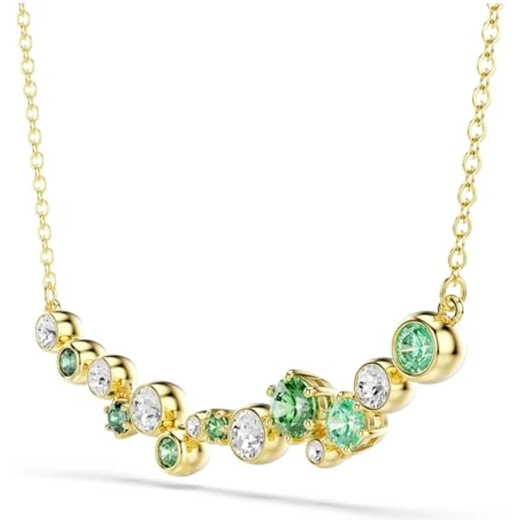 Swarovski Constella Halskette, vergoldete Damenhalskette mit klaren Kristallen und grünen Zirkonia, 38-48 cm, inklusive Swarovski Box – Bild 3