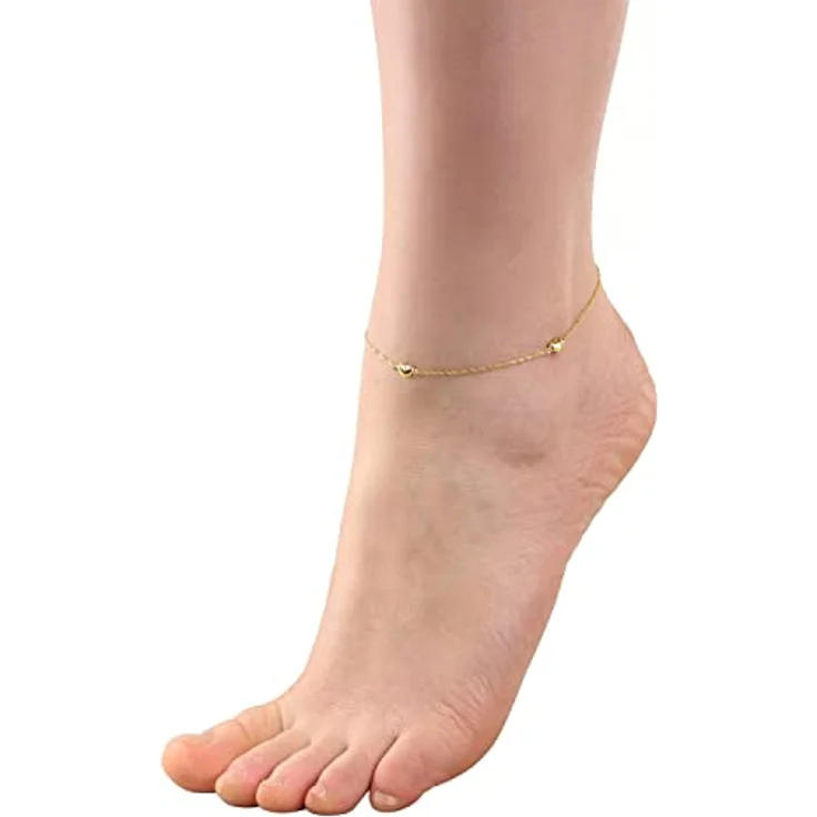 Amor Fußkette Golden Anklet, filigrane Fußkette mit 3 Herzen aus 375 Gold, verstellbar von 23 bis 25 cm – Bild 3