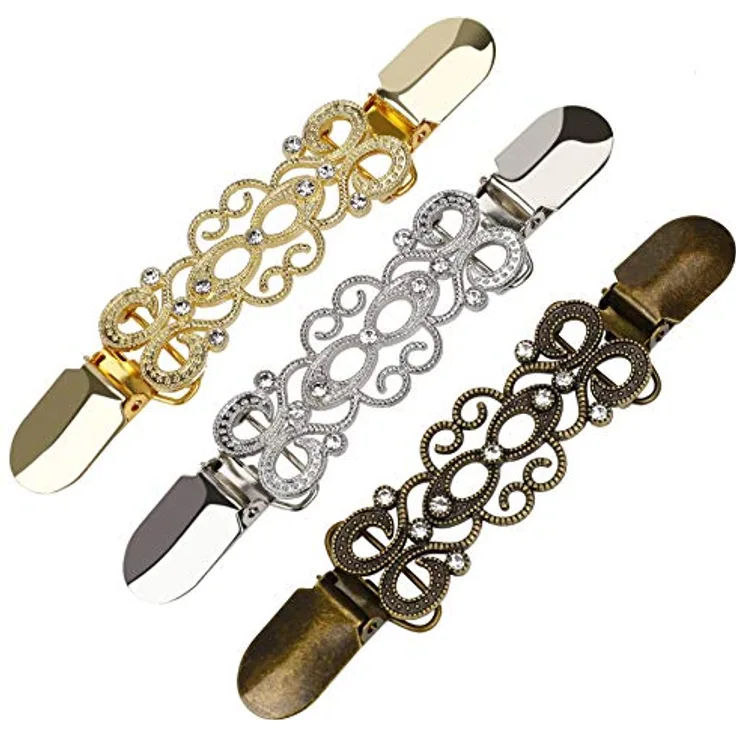 HONGXIN-SHOP 3-teilige Pulloverclips aus Legierung in Gold, Silber und Bronze, Vintage-Broschen ohne Stein für Pullover, Kleider und Schals