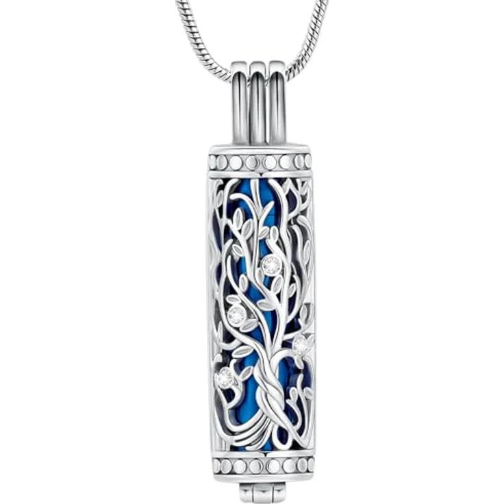 VCCWYQK Zylinder Kremation Schmuck Baum des Lebens Urne Asche Halskette für Frauen und Männer, Edelstahl mit 50,8 cm Kette und Personalisierungsservice – Bild 1