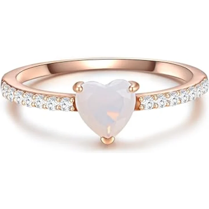GLANZSTÜCKE MÜNCHEN Damen Herz-Ring 925/- Sterling Silber rosévergoldet mit Mondstein (synth.) und Zirkonia, 6,3 mm breit, Motivring Solitärring – Bild 1