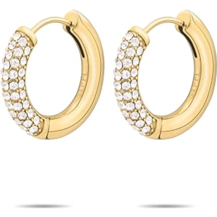 Tamaris Damen Creolen TJ-0671-E-22, Edelstahl in IP Gold mit runden Steinen, 2 cm, Schanierverschluss – Bild 2