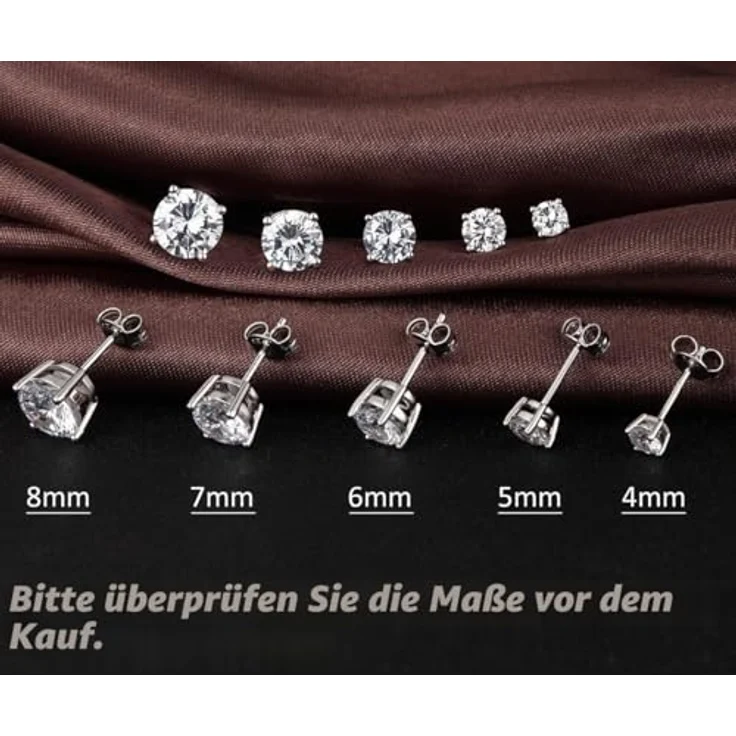 Jiahanzb Ohrstecker Damen Herren 925 Sterling Silber, 8mm Zirkonia Diamant Ohrstecker in Silber, für Hochzeiten und Partys – Bild 4