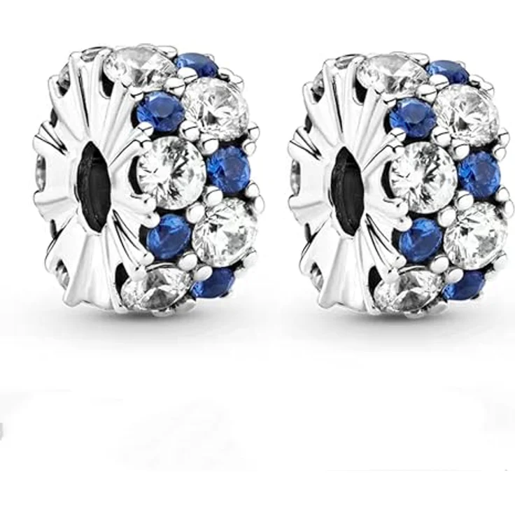 Anduonie Charms Stopper Gold Charms Anhänger Silber 925, rot Charme Anhänger mit White & Blue CZ, kompatibel mit europäischen Armbändern – Bild 1