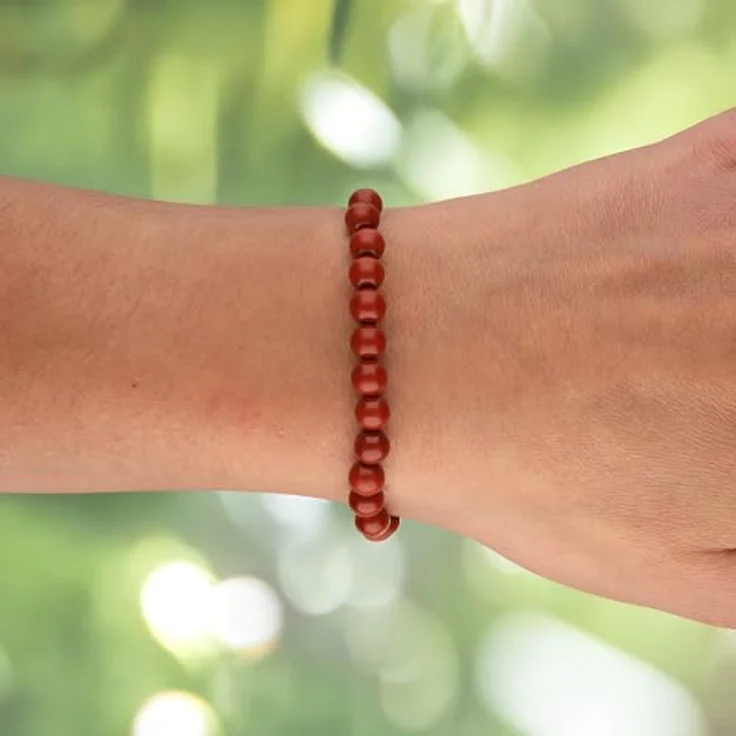 Lebensquelle Plus Kugelarmband | Edelsteinarmband aus Jaspis, rot, 6 mm Perlen, dehnbar, inkl. Edelsteinkarte – Bild 2