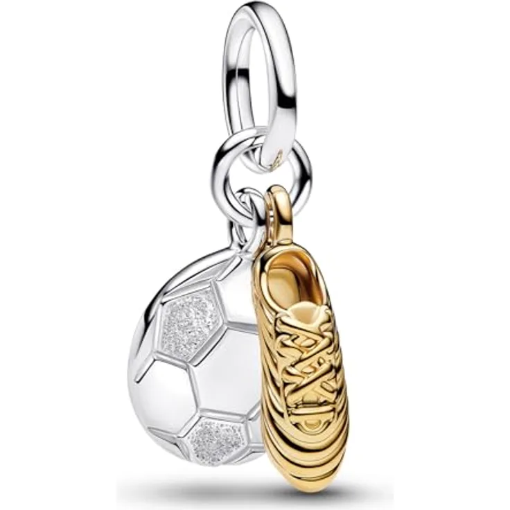 PANDORA Moments Fußballschuh Doppelter Charm-Anhänger, Sterling Silber mit 14k vergoldeter Metalllegierung, kompatibel mit ME und Moments, 764712C00