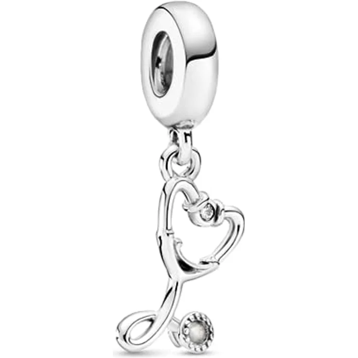 PANDORA Passions Stethoskop Herz Charm-Anhänger, handverarbeitet aus Sterlingsilber mit Cubic Zirkonia und Perlendetails – Bild 1