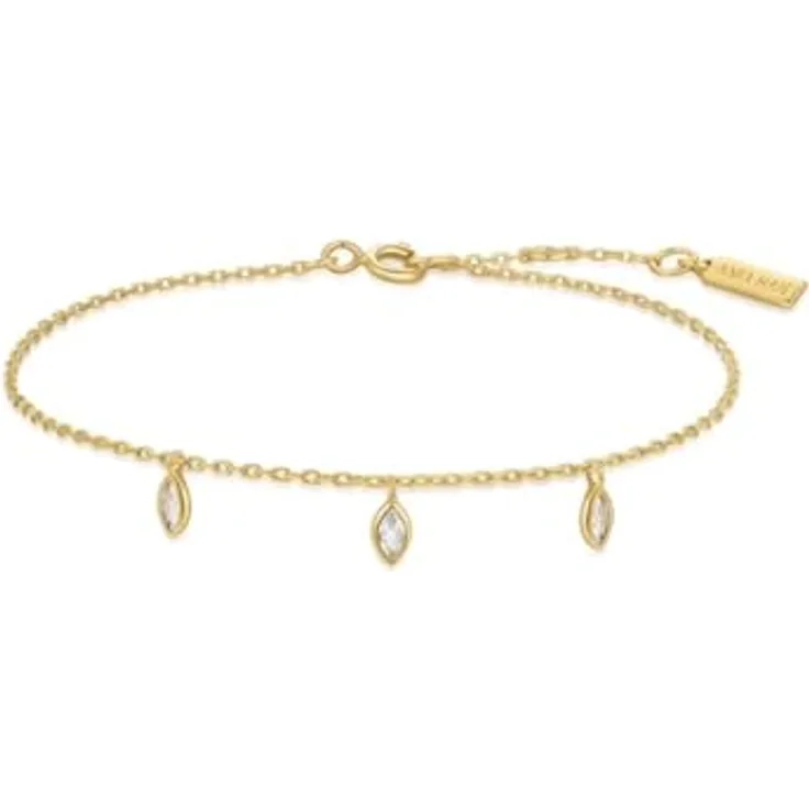 ANIA HAIE MELODIC POET Sparkling Triple Station Damen Armband, 925 Sterling Silber 14k vergoldet, 3 Zirkonia Tropfenform, 16,5cm + 2cm Verlängerung, inkl. Geschenkverpackung