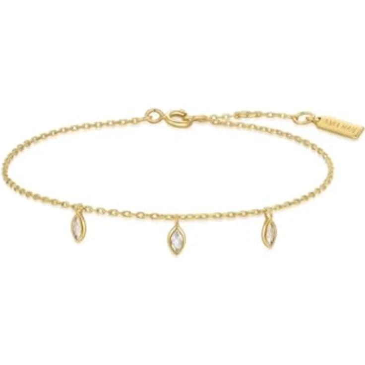 ANIA HAIE MELODIC POET Sparkling Triple Station Damen Armband, 925 Sterling Silber 14k vergoldet, 3 Zirkonia Tropfenform, 16,5cm + 2cm Verlängerung, inkl. Geschenkverpackung – Bild 1