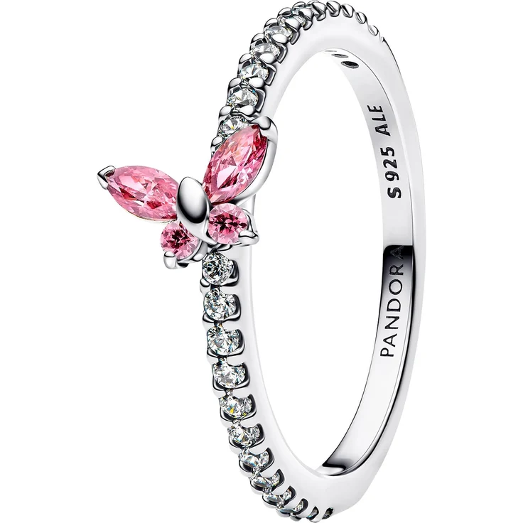 Pandora 194269C02 Damenring Silber, Funkelnder Schmetterling mit pinkfarbenen Zirkonia, 56/17,8 – Bild 1