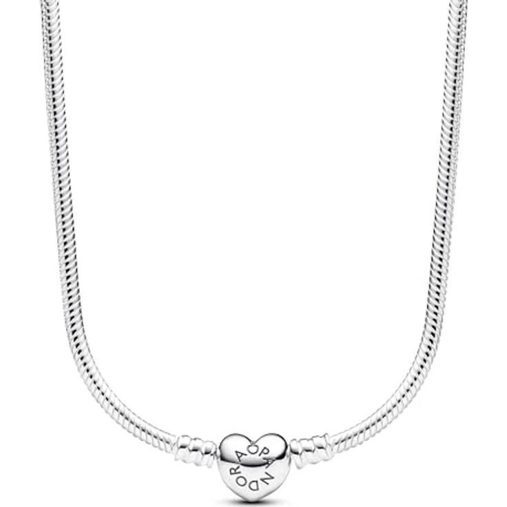 PANDORA Moments Schlangen-Gliederarmband mit Herzverschluss aus Sterling Silber, 45cm, kompatibel mit Moments Kollektion, 393091C00-45 – Bild 1