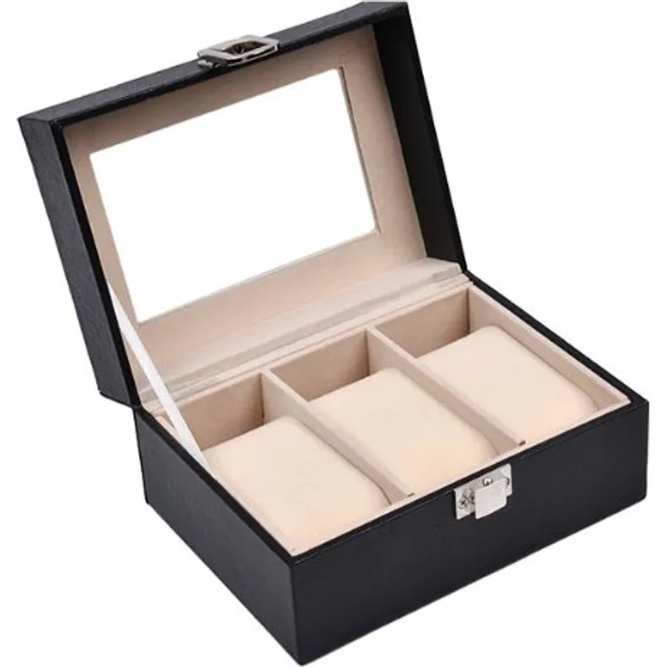 Sinoba Uhrenbox Uhrenkoffer Uhrenbox für Uhrensammlung in Leder-Optik Echtglas-Fenster