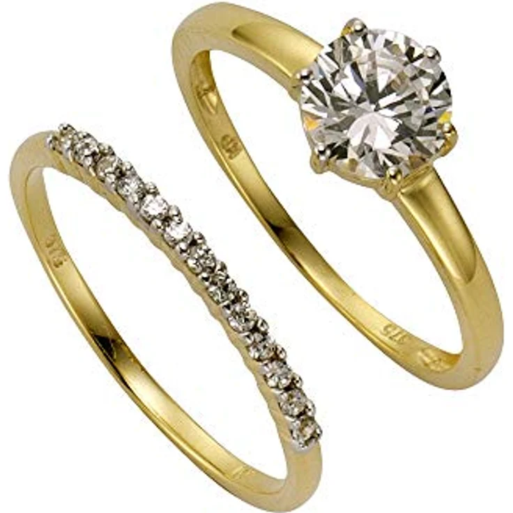 Celesta Celesta Gold Damen Ring-Set, 375/- Gold glänzend mit 14 Zirkoniasteinen, gelb, im Geschenketui – Bild 1