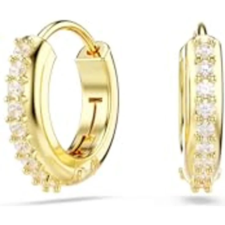 Swarovski Matrix Kreolen, Weiße, Vergoldete Ohrringe mit Swarovski Kristallen im Rundschliff, Damen-Ohrringe – Bild 5