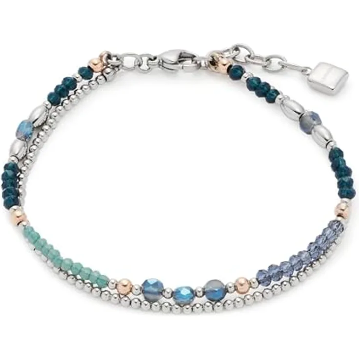 JEWELS BY LEONARDO Damen-Charm-Armband Edelstahl 017908, roségoldfarbene Ionenplattierung mit Glas- und Edelstahl-Perlen, inklusive Karabiner und Verlängerungskettchen