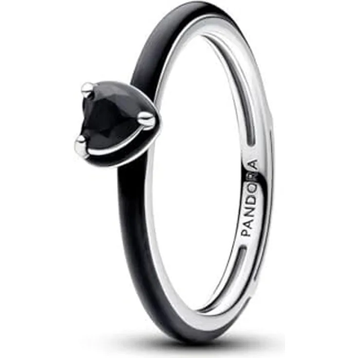 PANDORA ME Schwarzes Chakra Herz Ring aus Sterling-Silber mit künstlichen Kristallen, Größe 54