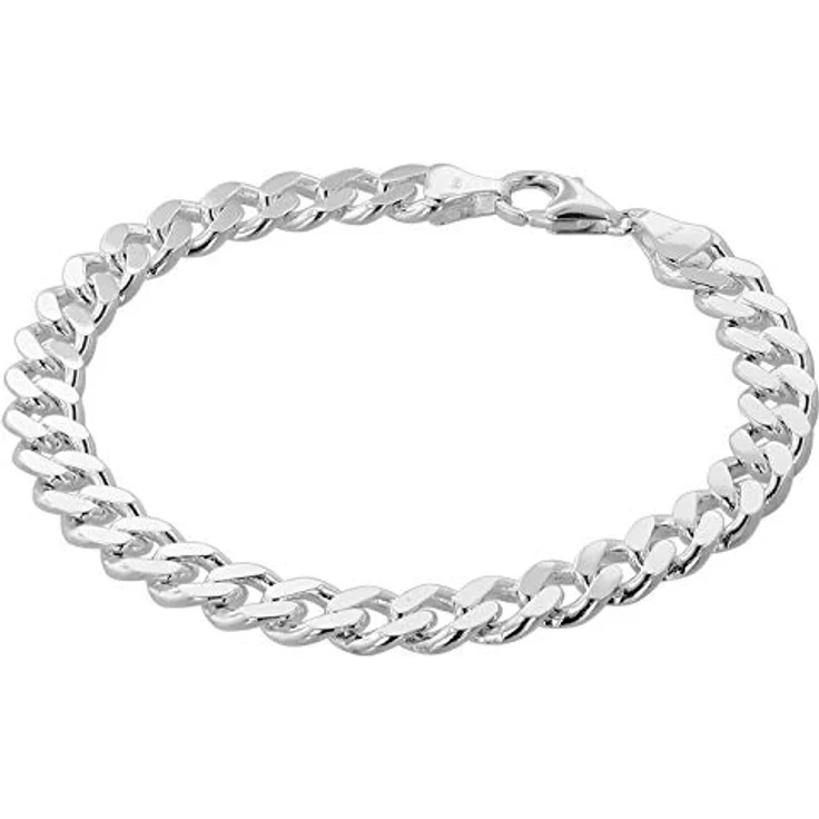 trendor Armband für Männer, 925 Silber Panzerkette massiv, Breite 8,2 mm, diamantierte Flachpanzerkette, Karabinerverschluss, Made in Germany – Bild 2