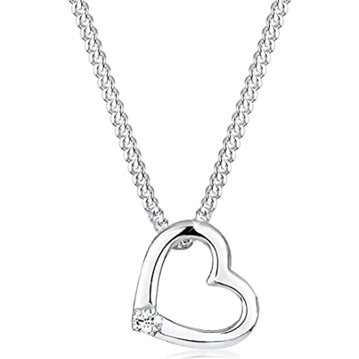 Elli Halskette Damen Herz Anhänger mit Glaskristall, 925 Sterling Silber, handgearbeitet, anlaufgeschützt