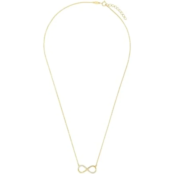 Amor Damen Halsschmuck Kette mit Anhänger, 375 Gelbgold, Infinity Design mit synthetischen Zirkonia, Längenverstellbar 42+3 cm, in Schmuck Geschenk Box, 2014306 – Bild 2