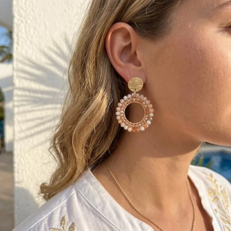 ROISE LADY Beige Boho Damen Ohrringe, Hängend mit Kristallweberei, Leicht und Elegant für Sommer und Partys – Bild 5