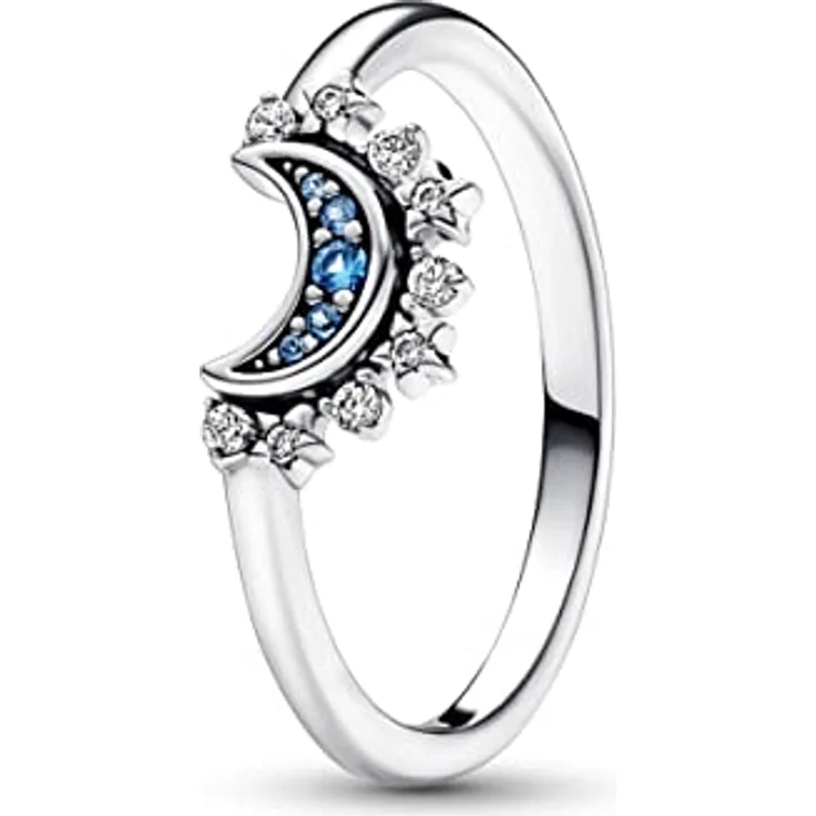Pandora 192675C01 Damen-Ring Himmlischer Blau Funkelnder Mond, 925 Sterlingsilber mit weißen Zirkonia und blauen Kristallen, Größe 56/17,8 – Bild 1